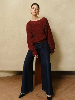 Outlet Casual Crew Neck Cable-Knit Top Sweater Tops|Sweaters & Cardigans