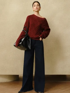 Outlet Casual Crew Neck Cable-Knit Top Sweater Tops|Sweaters & Cardigans