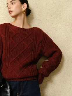 Outlet Casual Crew Neck Cable-Knit Top Sweater Tops|Sweaters & Cardigans