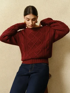 Outlet Casual Crew Neck Cable-Knit Top Sweater Tops|Sweaters & Cardigans