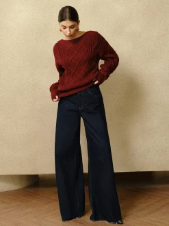 Outlet Casual Crew Neck Cable-Knit Top Sweater Tops|Sweaters & Cardigans