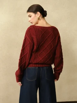Outlet Casual Crew Neck Cable-Knit Top Sweater Tops|Sweaters & Cardigans