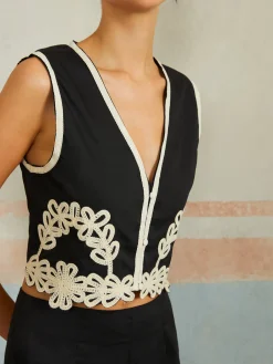 Casual Embroidery Sleeveless Zipper Pants Set Pants Sets|Matching Sets