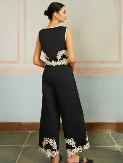 Casual Embroidery Sleeveless Zipper Pants Set Pants Sets|Matching Sets