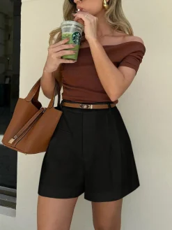 Hot Casual Mid Waist Shorts Without Belt Shorts|Bottoms