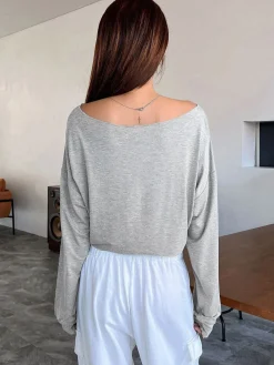 Discount Casual Off-Shoulder Long Sleeve Short T-Shirt T-shirts|Tops