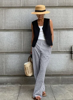 Online Casual Plaid Wide Leg Pants Wide Leg|Pants