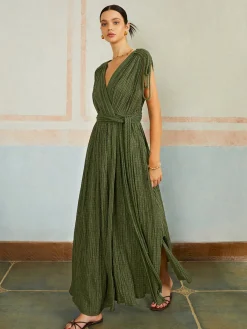Discount Casual Pleated Belted Long Dress Casual Dresses|Vacation Dresses