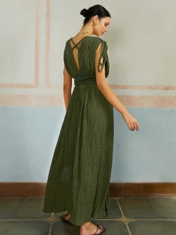 Discount Casual Pleated Belted Long Dress Casual Dresses|Vacation Dresses