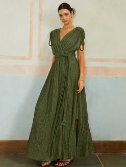 Discount Casual Pleated Belted Long Dress Casual Dresses|Vacation Dresses