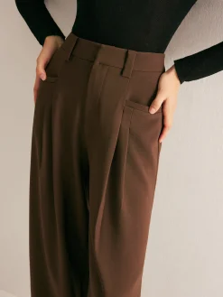 Online Casual Pleated Mid Waist Pants Pants|Bottoms