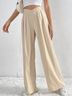 New Casual Pleated Wide Leg Pants Wide Leg|Pants