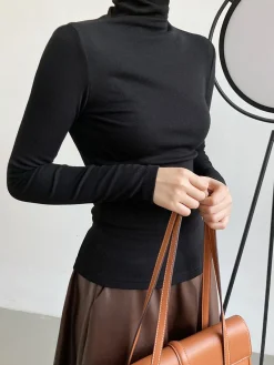 Clearance Casual Ribbed Turtleneck Shirt Sweater Tops|T-shirts