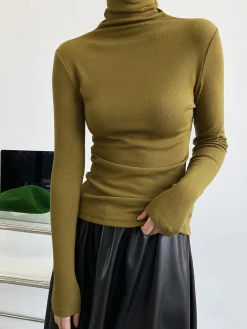 Clearance Casual Ribbed Turtleneck Shirt Sweater Tops|T-shirts