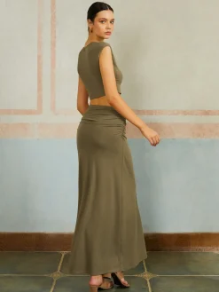 New Casual Slim Fit Pleated Long Skirt Set Skirt Sets|Long Sleeve Sets