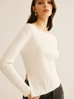 New Casual Split Knit Top Sweater Tops|Sweaters & Cardigans