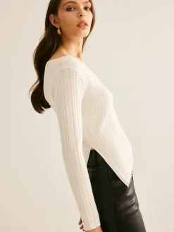New Casual Split Knit Top Sweater Tops|Sweaters & Cardigans