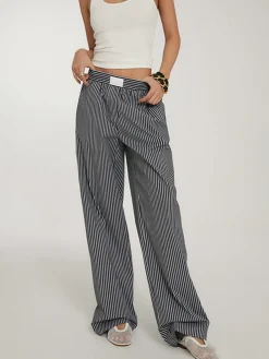 Casual Striped Wide Leg Pants Wide Leg|Pants