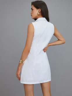 Casual Tie Front Embroidery Short Dress White Dresses|Casual Dresses
