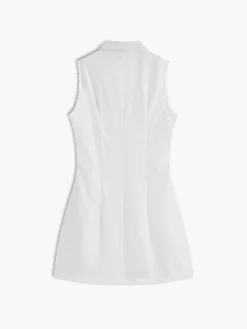 Casual Tie Front Embroidery Short Dress White Dresses|Casual Dresses
