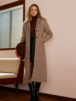 Online Checked Button Long Coat Outerwear|Coats