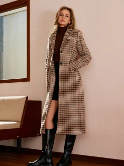 Online Checked Button Long Coat Outerwear|Coats