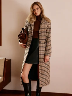 Online Checked Button Long Coat Outerwear|Coats
