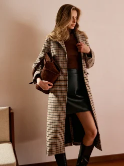 Online Checked Button Long Coat Outerwear|Coats