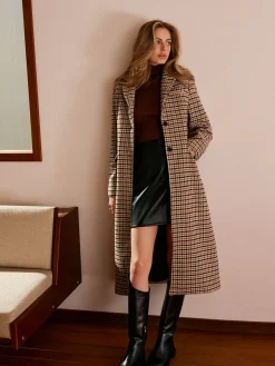 Online Checked Button Long Coat Outerwear|Coats