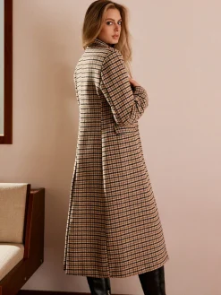 Online Checked Button Long Coat Outerwear|Coats