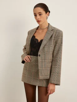New Checked Button Slit Blazer Outerwear|Blazers