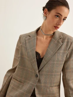 New Checked Button Slit Blazer Outerwear|Blazers