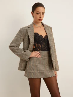 New Checked Button Slit Blazer Outerwear|Blazers