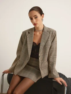 New Checked Button Slit Blazer Outerwear|Blazers