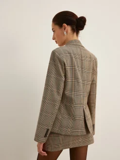 Sale Checked Button Slit Blazer Outerwear|Blazers