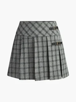 Checked Pleated Zipper Mini Skirt Skirts|Bottoms