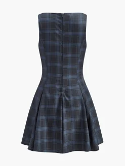 Sale Checked Pleated Zipper Tank Dress Dresses