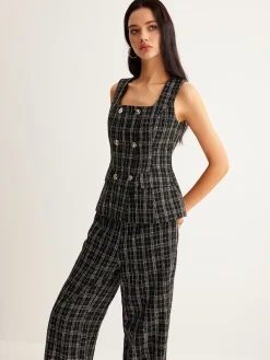 Best Checked Tweed Button Vest Outerwear|Vests