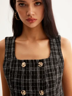 Best Checked Tweed Button Vest Outerwear|Vests