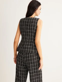 Best Checked Tweed Button Vest Outerwear|Vests