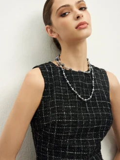 Best Checkered Tweed Panel Tank Dress Black Dresses|Casual Dresses