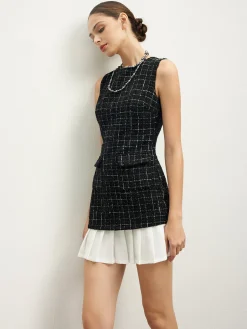 Best Checkered Tweed Panel Tank Dress Black Dresses|Casual Dresses