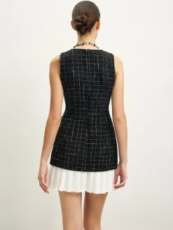 Best Checkered Tweed Panel Tank Dress Black Dresses|Casual Dresses