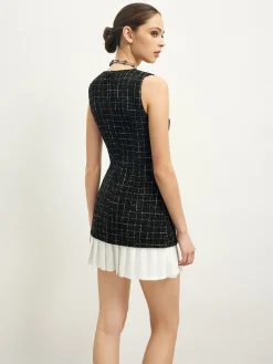 Best Checkered Tweed Panel Tank Dress Black Dresses|Casual Dresses