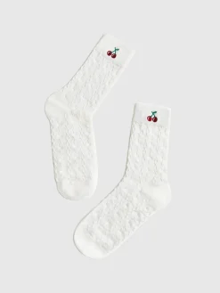 New Cherry Embroidered Twist Warm Pile Socks Socks & Tights|Accessories