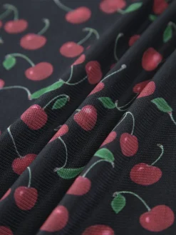 Best Cherry Print Cami Short Dress Black Dresses|Casual Dresses