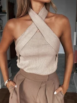 Outlet Chestnut Halter Rib Knit Top Sweater Tops|Sweaters & Cardigans