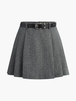 Best Chevron Belted Tweed Skirt Skirts|Bottoms