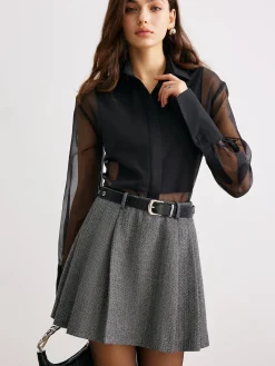 Best Chevron Belted Tweed Skirt Skirts|Bottoms