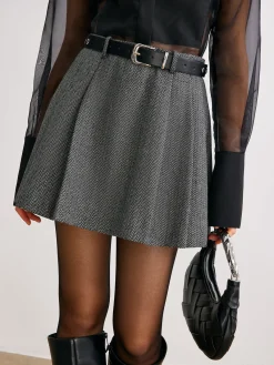 Best Chevron Belted Tweed Skirt Skirts|Bottoms